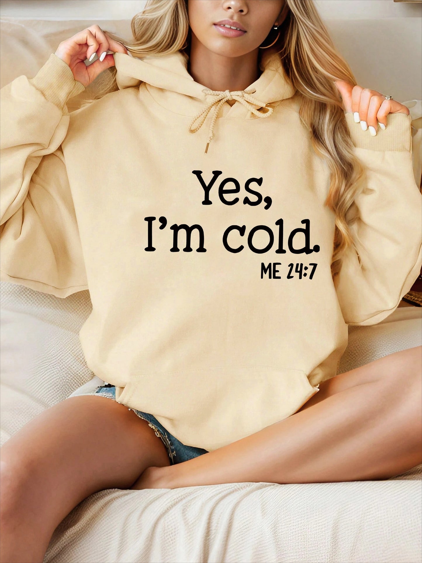 Yse,i'm Cold Letter Printed 2025 Autumn Winter Women's Hoodies Round Neck Long Sleeved Casual Women's Sweatshirt Clothing