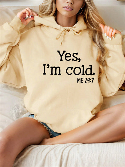 Yse,i'm Cold Letter Printed 2025 Autumn Winter Women's Hoodies Round Neck Long Sleeved Casual Women's Sweatshirt Clothing