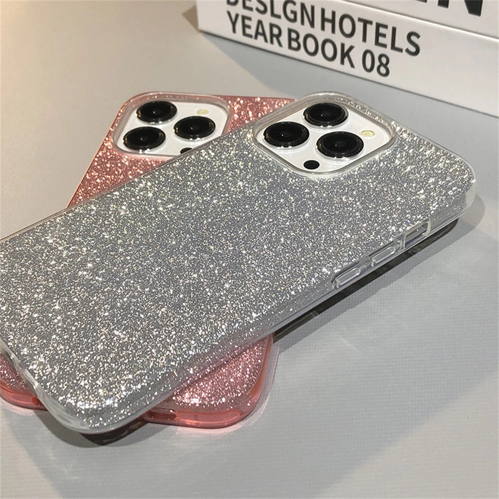 Glitter Bling Gradient Hard PC Thicken Case For iPhone 17 11 12 13 14 15 16 Pro Max Mini Plus X XR XS Shockproof Bumper Cover