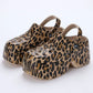 Leopard Thick Bottom Clogs for Women Closed Toe Chunky Platform Sandals Woman Summer 2023 Super High Wedge Heel Slippers Female