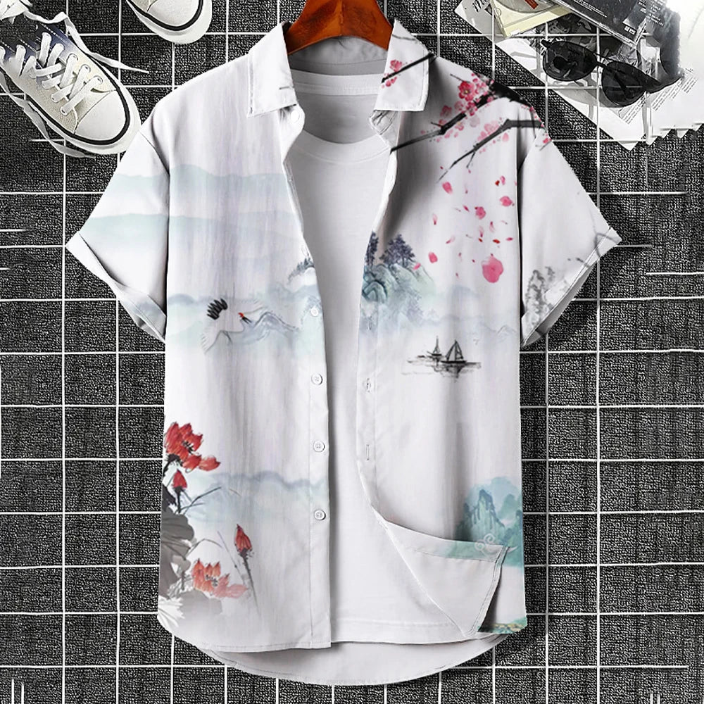 Oversized Hawaiian Simple Men'S Shirt Fashion 3d Printed Casual Retro Top Loose Wear Every Day Short Sleeved Comfort 2023 Summer