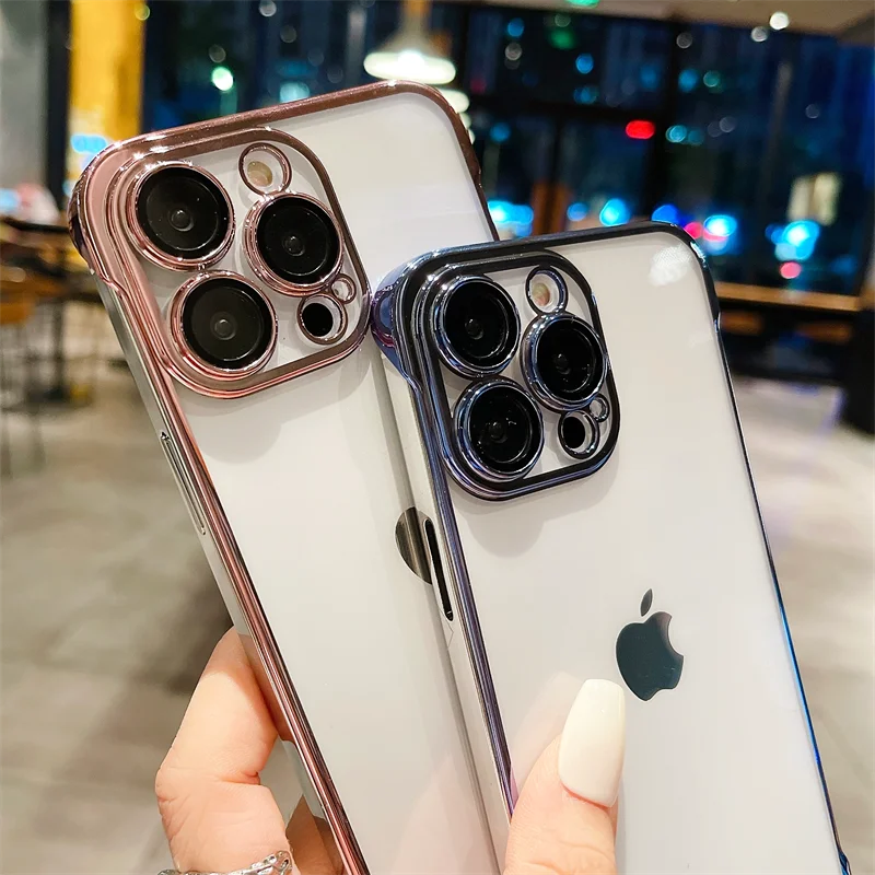 Frameless Luxury Plating Thin Case For iPhone 16 15 14 13 12 11 Pro Plus Max Promax Shockproof Lens Film Bumper Clear Hard Cover