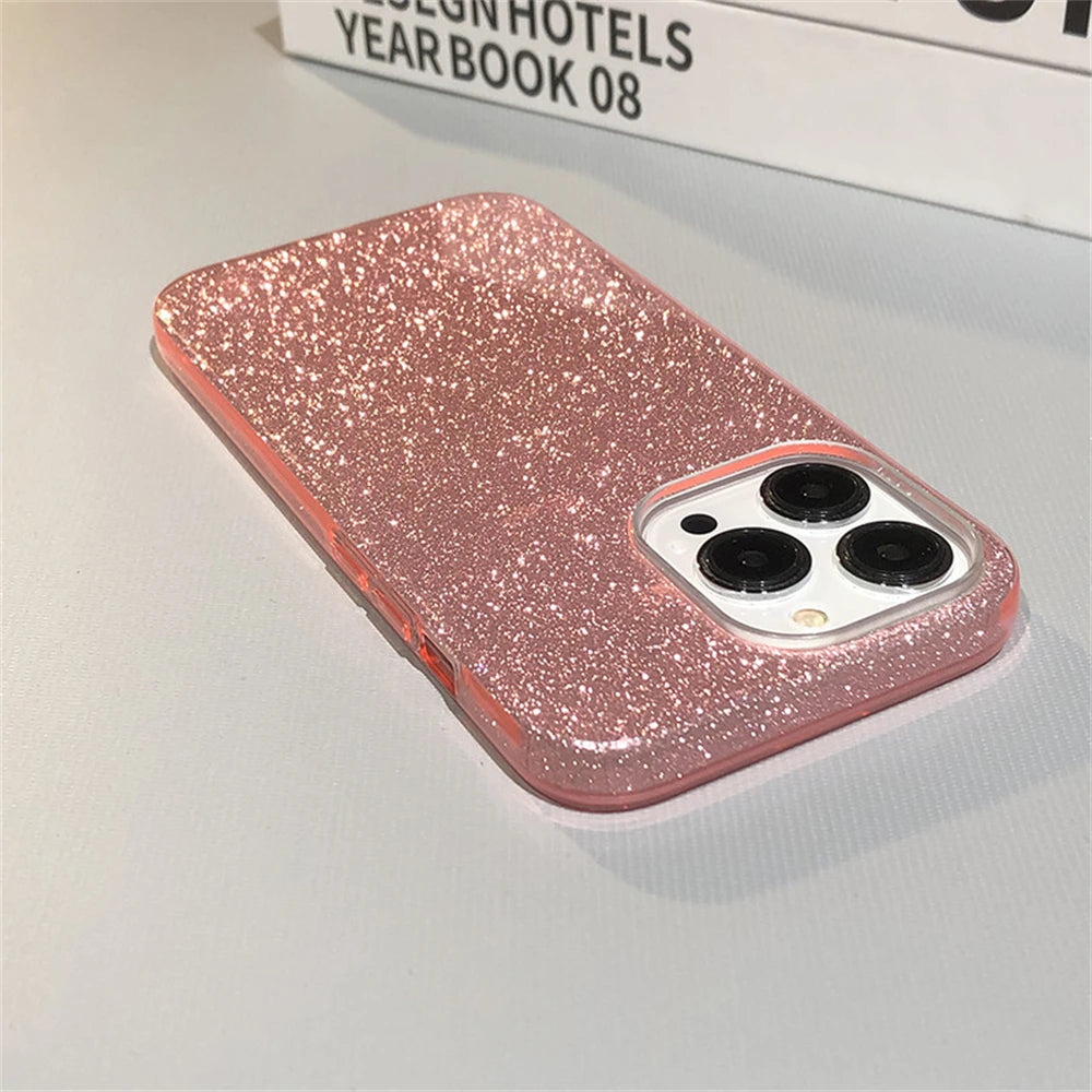 Glitter Bling Gradient Hard PC Thicken Case For iPhone 17 11 12 13 14 15 16 Pro Max Mini Plus X XR XS Shockproof Bumper Cover