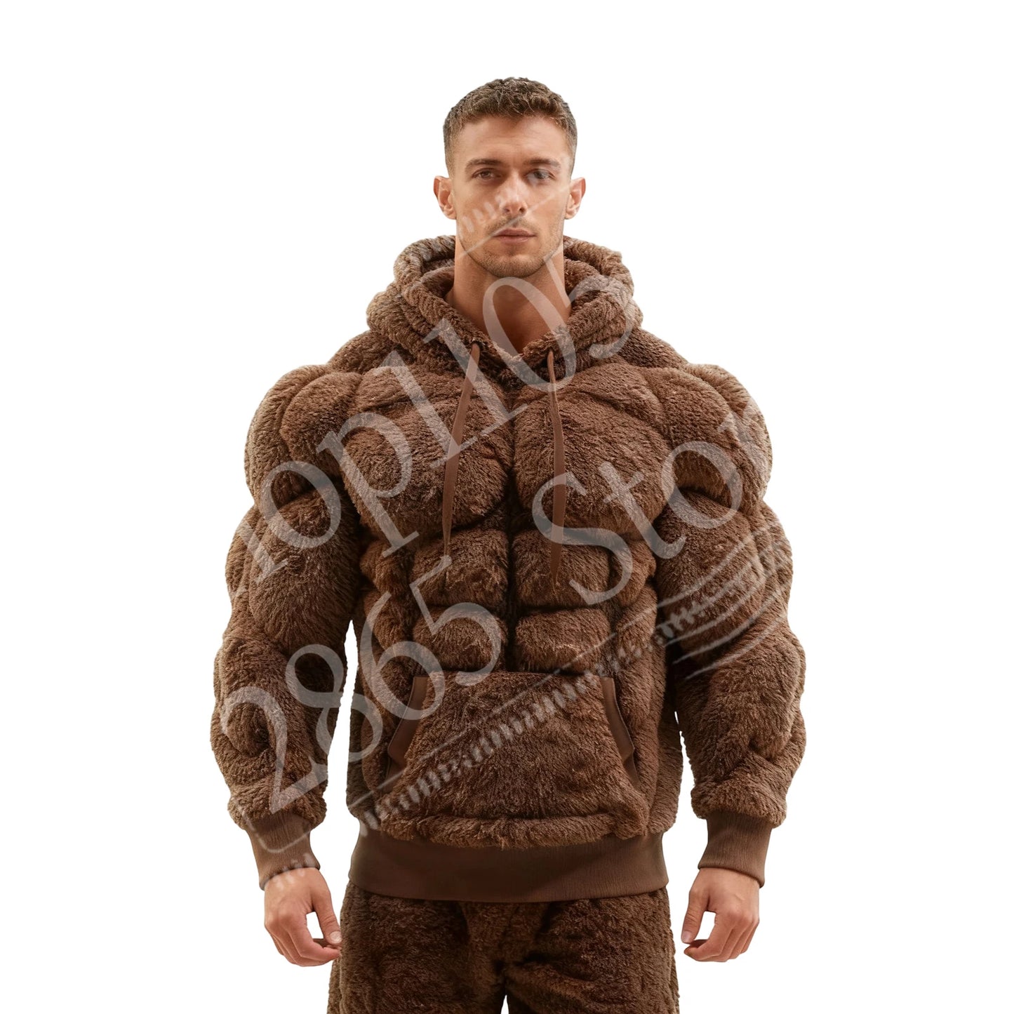 2026 Men's Fashion Flannel Hoodie Pullover Abdominal Muscle Design Sportswear Autumn Winter Casual Long Sleeve Hooded Sweatshirt