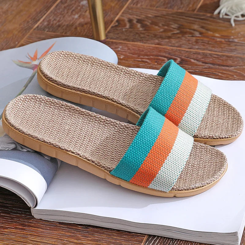 Hemp Summer Women's Slippers Home Luxury Designer Woman Shoes Flats 2026 Casual Indoor Slides Couple Soft Lightweight Large Size