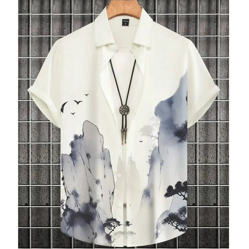 Oversized Hawaiian Simple Men'S Shirt Fashion 3d Printed Casual Retro Top Loose Wear Every Day Short Sleeved Comfort 2023 Summer