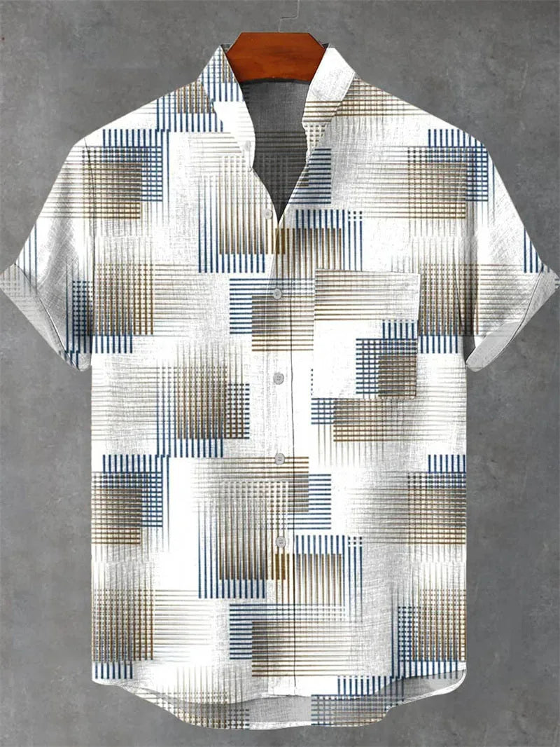 Hawaiian Men's Striped Shirt Man Linen Shirt Short Sleeved Casual Top Sportswear Fashionable Men Style Mens Shirts Short Sleeves