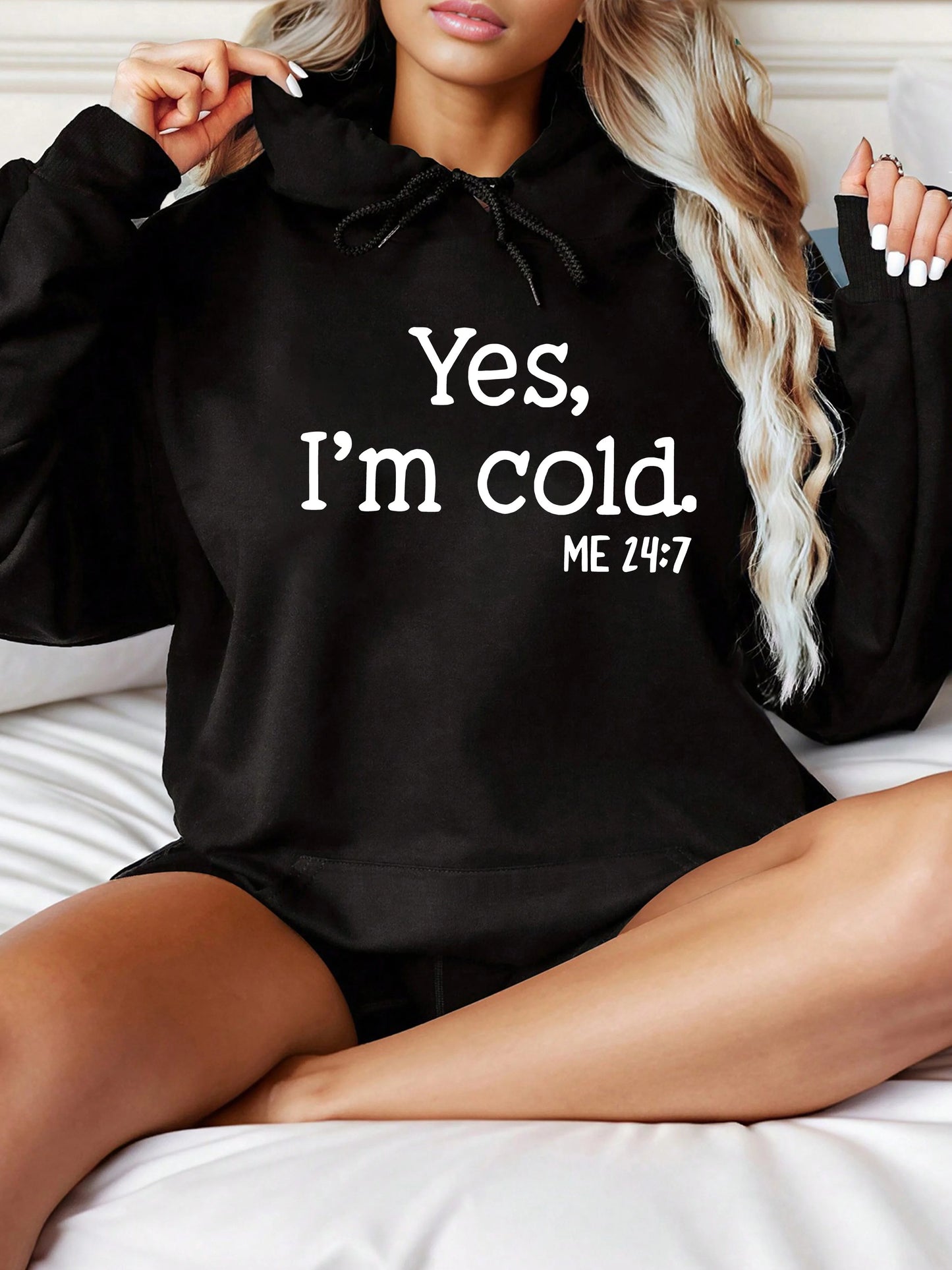 Yse,i'm Cold Letter Printed 2025 Autumn Winter Women's Hoodies Round Neck Long Sleeved Casual Women's Sweatshirt Clothing