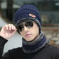 Fashion Men Knitted Hat Scarf Caps Neck Warmer Winter Hats for Men Skullies Beanies Warm Fleece Cap