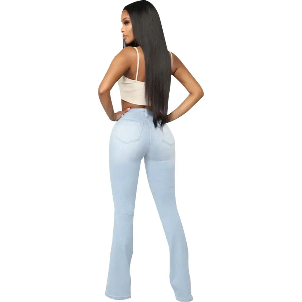 Jeans Women Flare Pants Long Pant Slim Fit High Waist Sexy Hip Wrap Bodycon Denim Trousers Elegant Simple Summer 2026 Mom