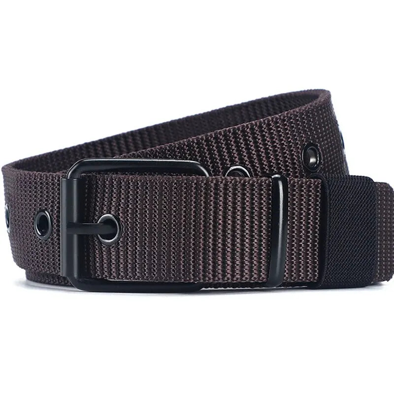 Men's Belt Porous Canvas Pin Buckle Leather Belt Outdoor Sports Belt Women's Trendy Eyelet Belt With Jeans Belt For Men Women