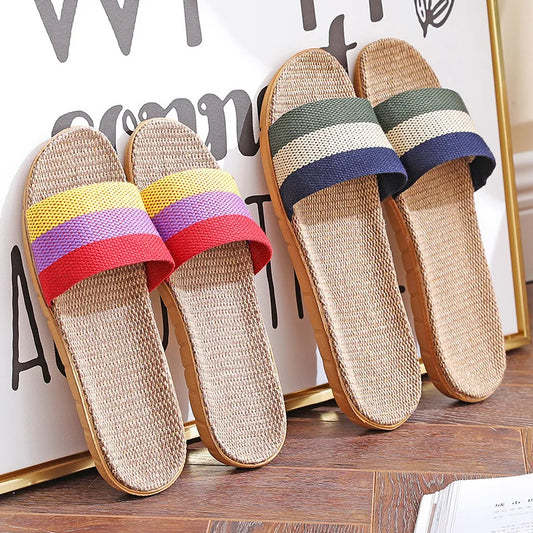 Hemp Summer Women's Slippers Home Luxury Designer Woman Shoes Flats 2026 Casual Indoor Slides Couple Soft Lightweight Large Size