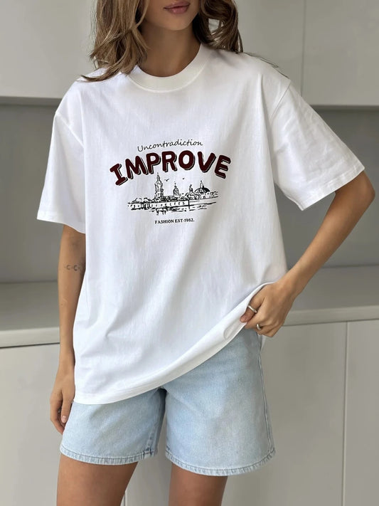Women's Printed T-shirt 100% Cotton Casual Vintage Short-sleeve Fashionable  Printing T Shirts Fashion Hip Hop Loose Tops & Tees