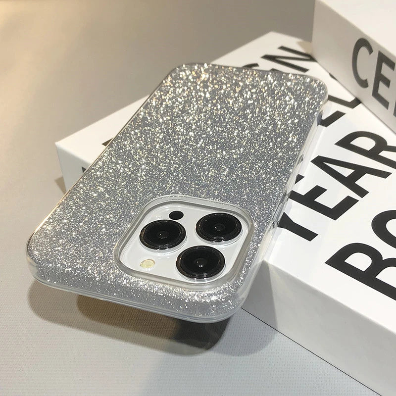 Glitter Bling Gradient Hard PC Thicken Case For iPhone 17 11 12 13 14 15 16 Pro Max Mini Plus X XR XS Shockproof Bumper Cover