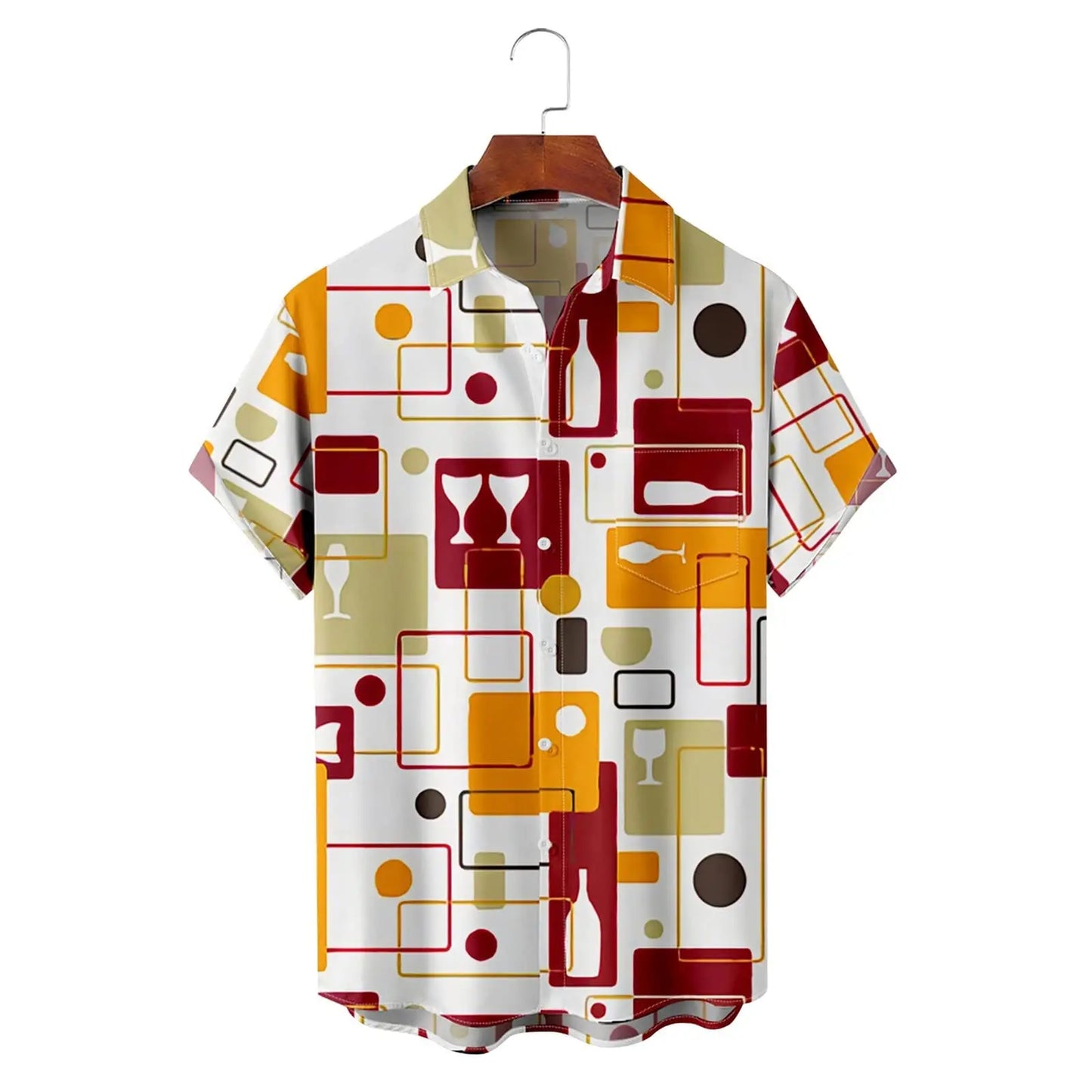 Men's and women's short-sleeved vacation shirts summer casual fashion lapel short-sleeved shirts abstract graphic print tops