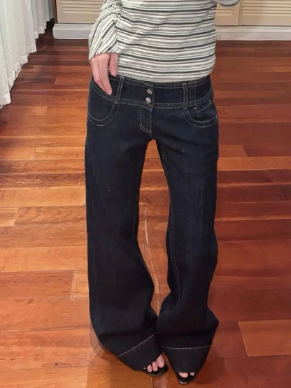 American Vintage Low Waist Wide Leg Jeans Women Spring Autumn Loose Drapey Tall Extended Length Hot Girls Casual Wide Leg Pants