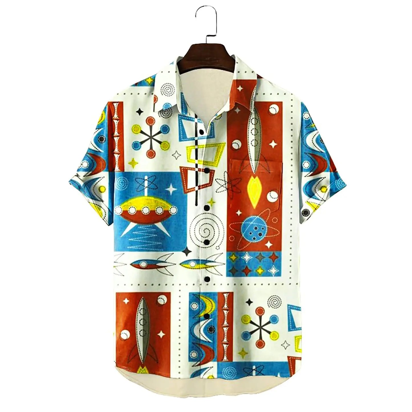 Men's and women's short-sleeved vacation shirts summer casual fashion lapel short-sleeved shirts abstract graphic print tops
