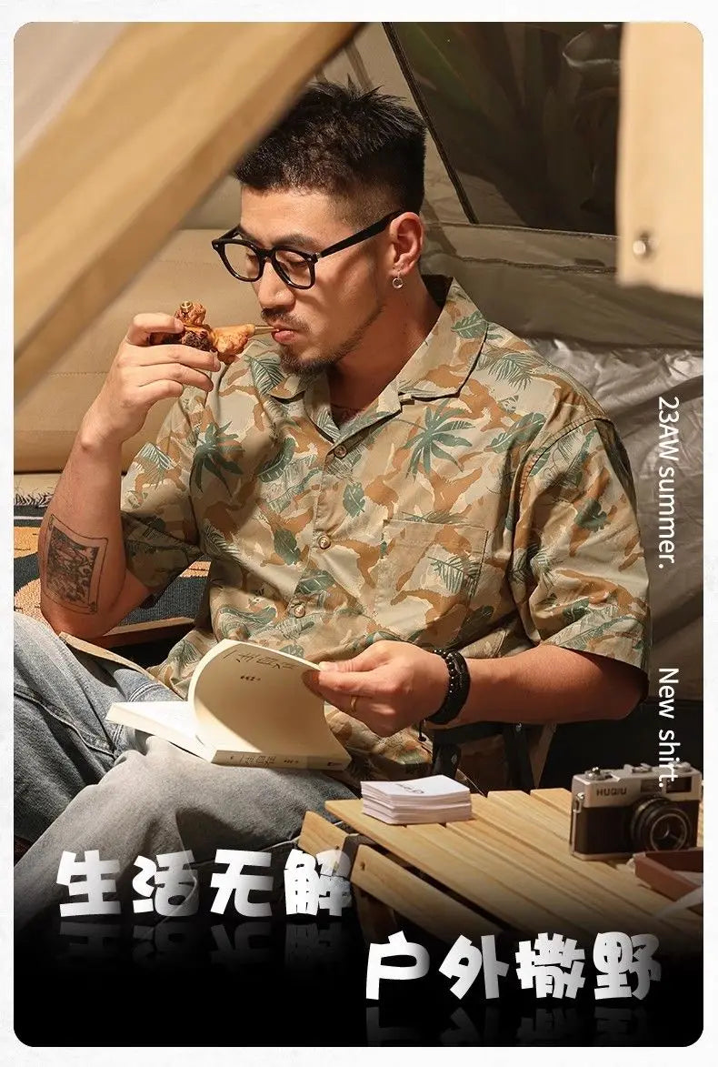 Summer Short-sleeved Floral Shirt Men Retro Hong Kong Style Quick-drying Summer Cardigan Trendy