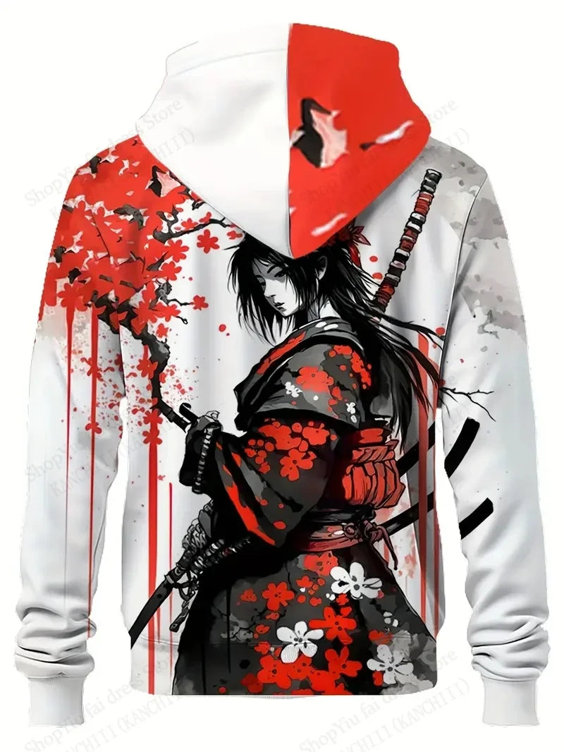 Men's Samurai Cat 3d Print Graphic Hoodies Men Fashion Oversized Hoodie Sweatshirt Coat Sweat Mens Clothes Sudaderas