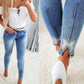 Women's Jeans Fashion Summer 2023 Rhinestone Beads Butterfly Pattern Split Bottom Jeans Tights Casual Versatile Street Clothing