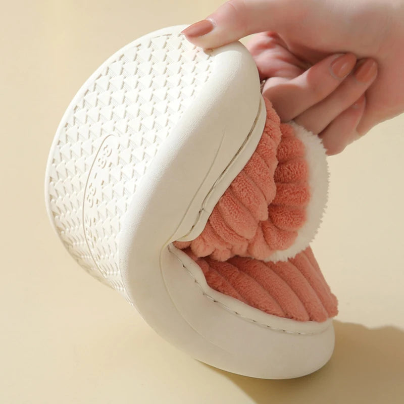 2025 Fashion Couple Winter Warm Plush Slippers Thick Sole Non Slip Casual Cotton Shoes Woman Corduroy Soft Indoor Home Slippers