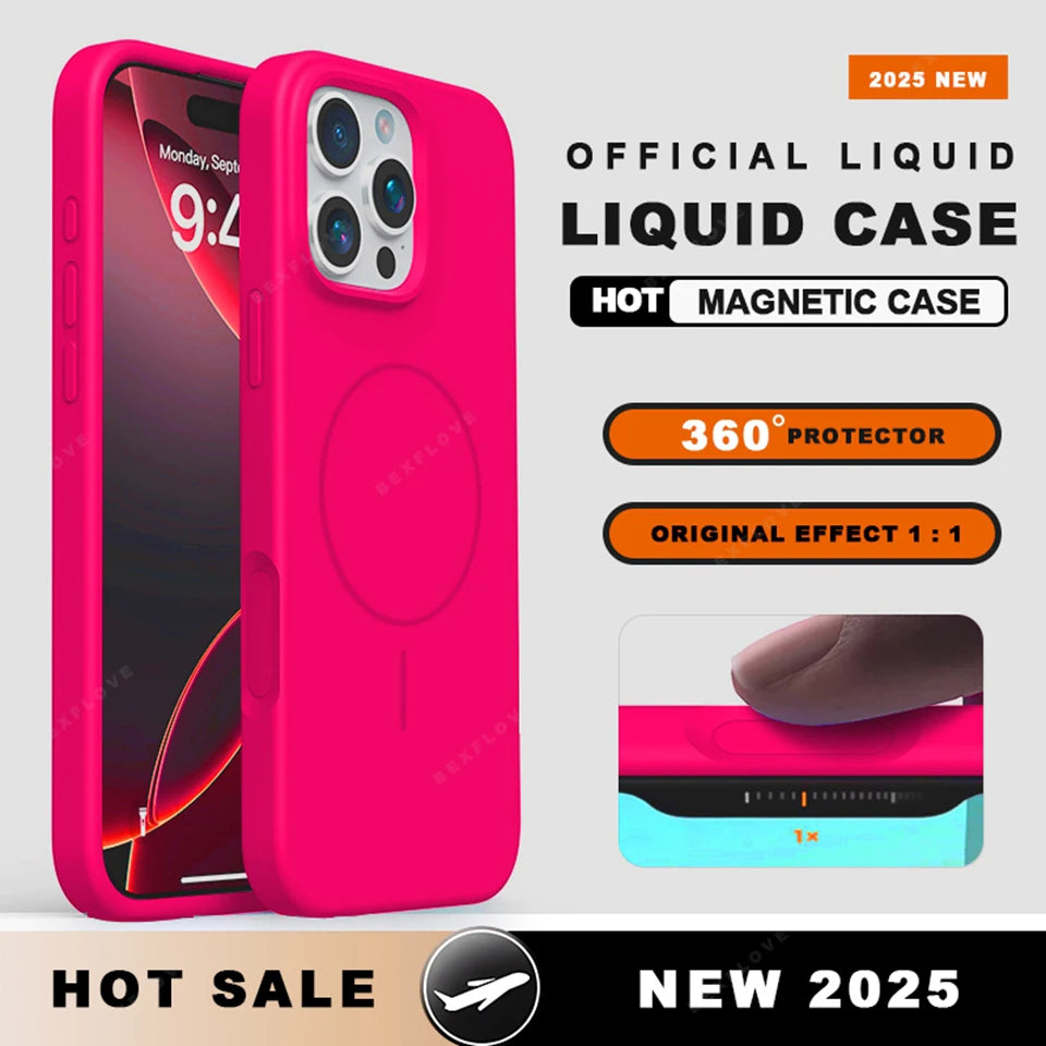 Magnetic Phone Case For iPhone 15 14 16 Plus 16E 11 12 13 16 Pro Max Magsafe Liquid Silicone Official Charging Protector Cover