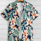 Hawaiian Botanical Flower Print Men's and Women's Short Sleeve Lapel Seaside Button-Down Shirt Top Casual Fashionable Shirts