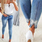 Women's Jeans Fashion Summer 2023 Rhinestone Beads Butterfly Pattern Split Bottom Jeans Tights Casual Versatile Street Clothing