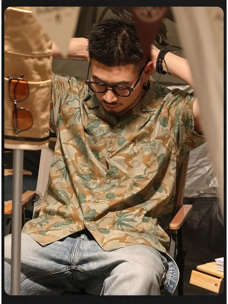 Summer Short-sleeved Floral Shirt Men Retro Hong Kong Style Quick-drying Summer Cardigan Trendy