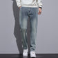 Mens Straight-Leg Loose-Fit Street-Style Wide-Leg Denim Jeans